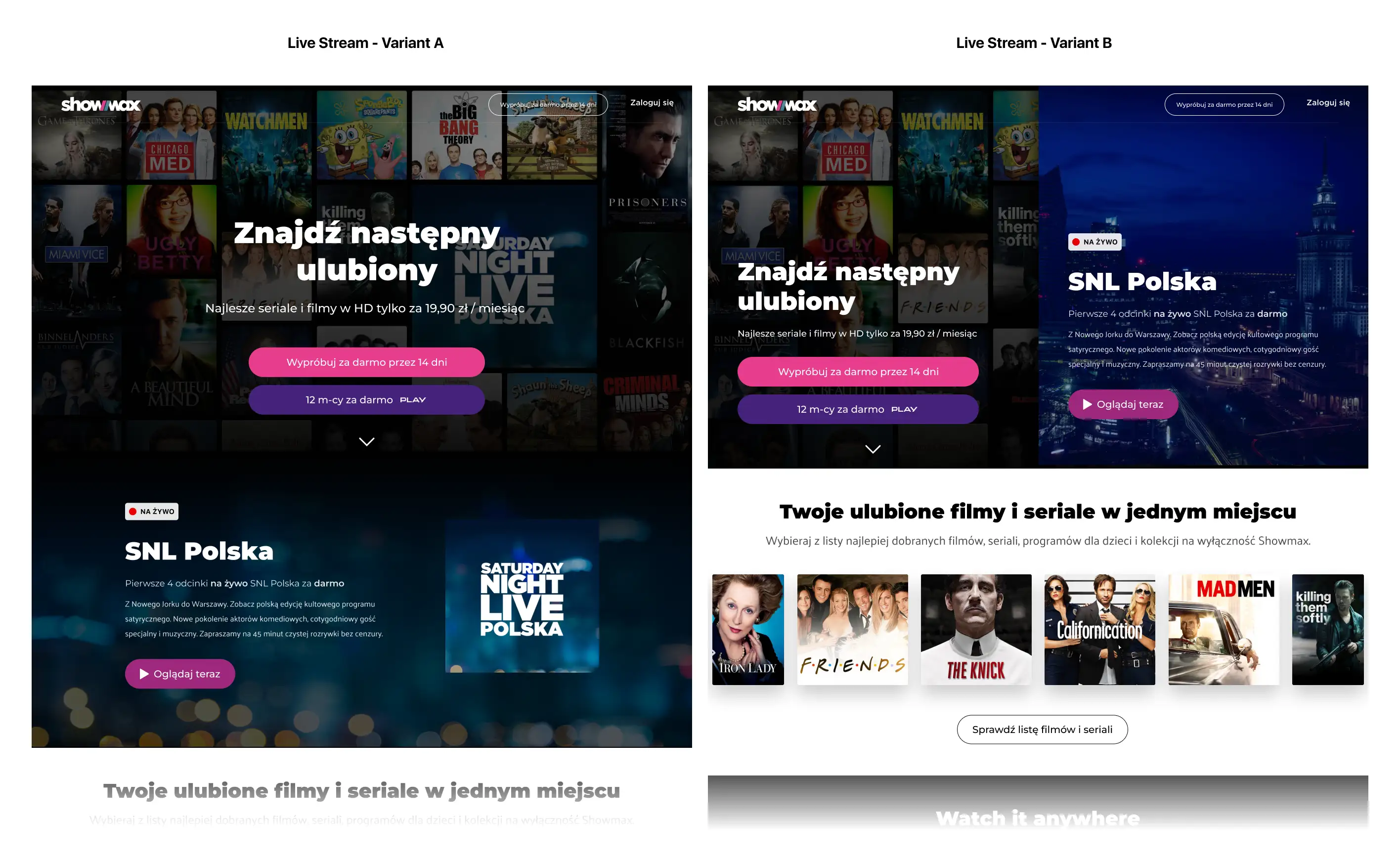 We ran A/B tests on two homepage variants to ensure effective promotion of the live event without significantly harming trial conversion rates.